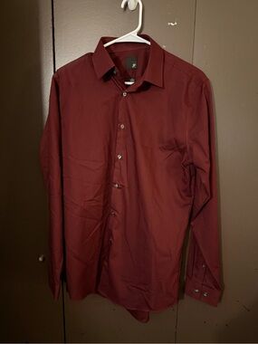 jf j.ferrar Men's Burgundy Button-Down Dress Shirt